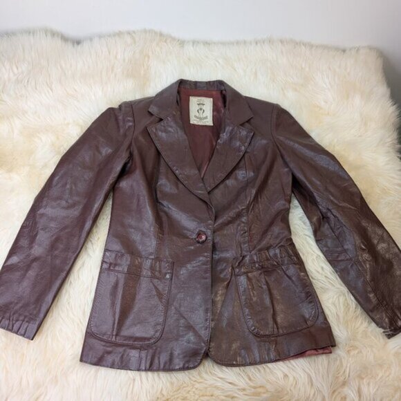 Gassy Jack Gabriel Levy Vintage 70's Maroon Oxblood Leather Blazer Jacket - Picture 1 of 13